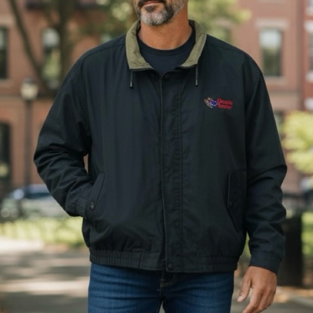 HARRIS TEETER Sz 2XL VINTAGE Hartwell ViaSport Black Bomber Jacket chest logo